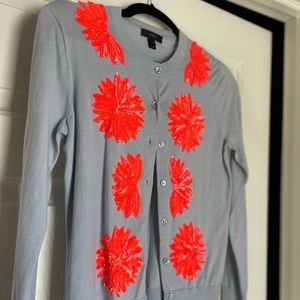 J.CREW FLORAL JACKIE CARDIGAN-LIGHT BLUE & BRIGHT CORAL